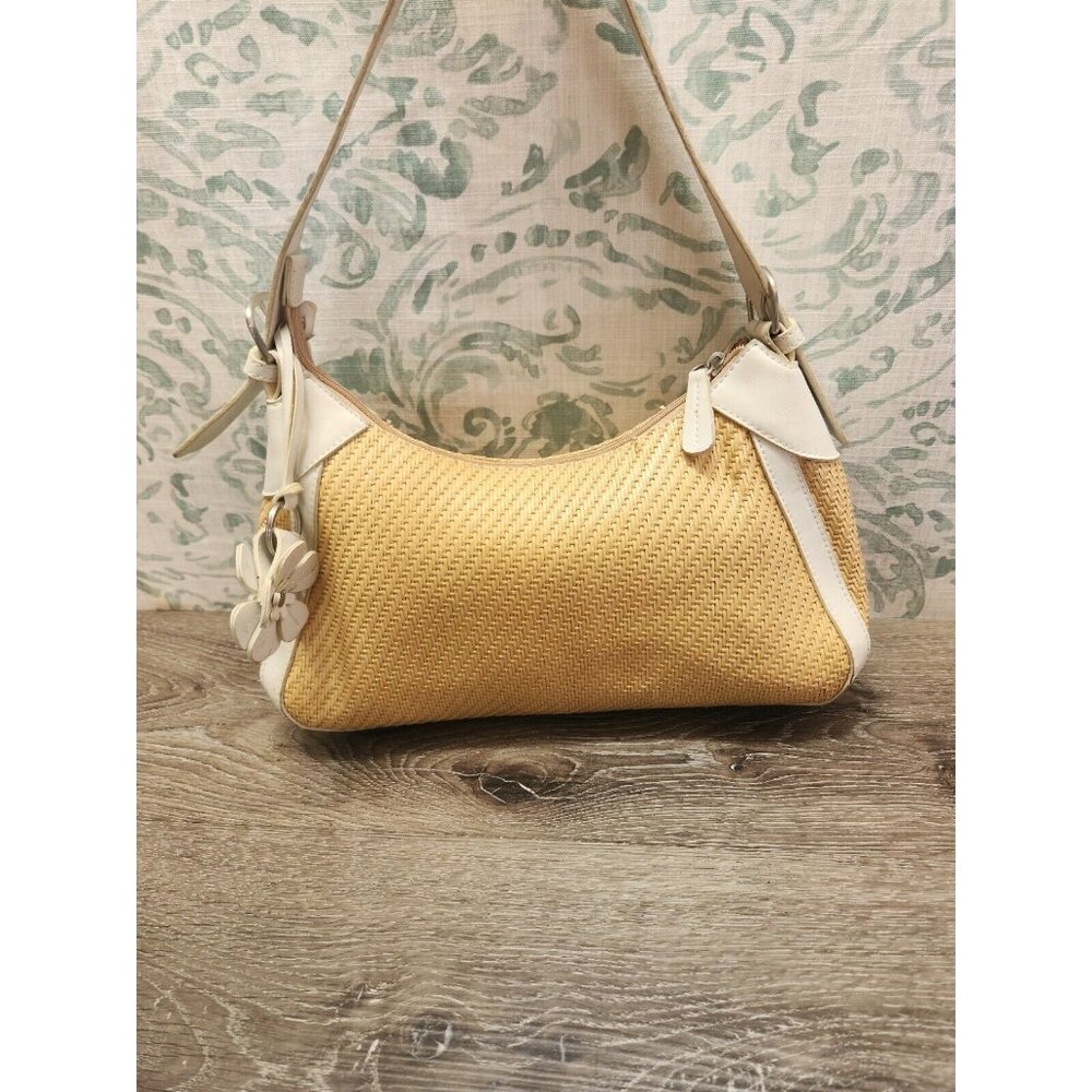 Fossil 75082 Woven Straw Fabric Handbag Purse w/ Leather Trim 13"x8"x4" - Picture 6 of 13